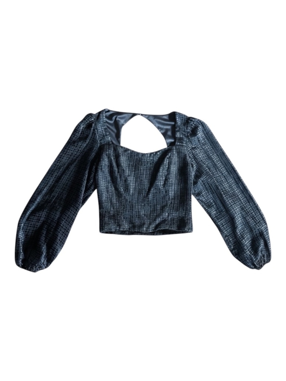 LUSH Velvet Balloon Sleeve Crop Top L Dark Turquoise NWOT